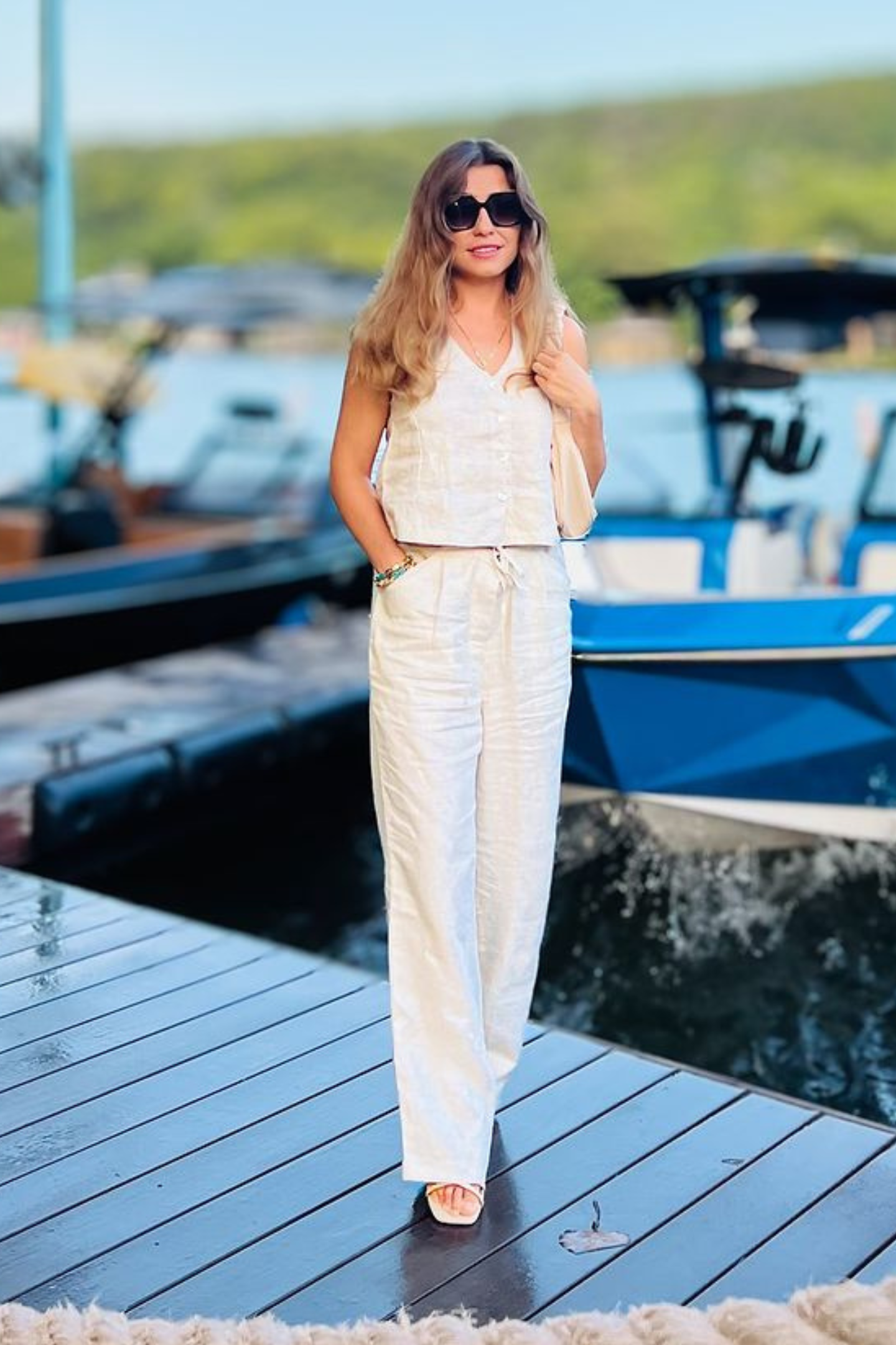 linen cropped vest set