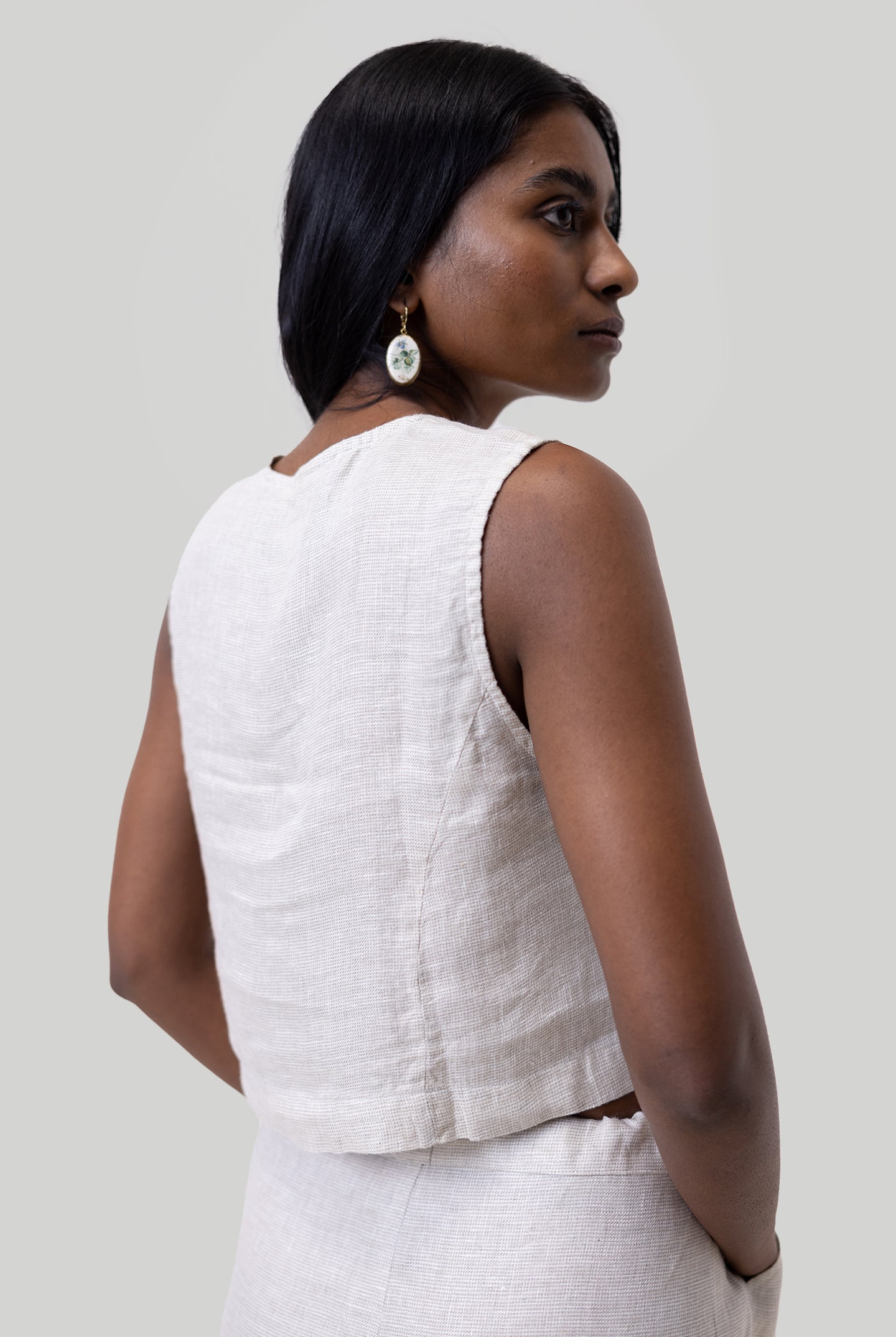 Cropped Vest Top in Ecru