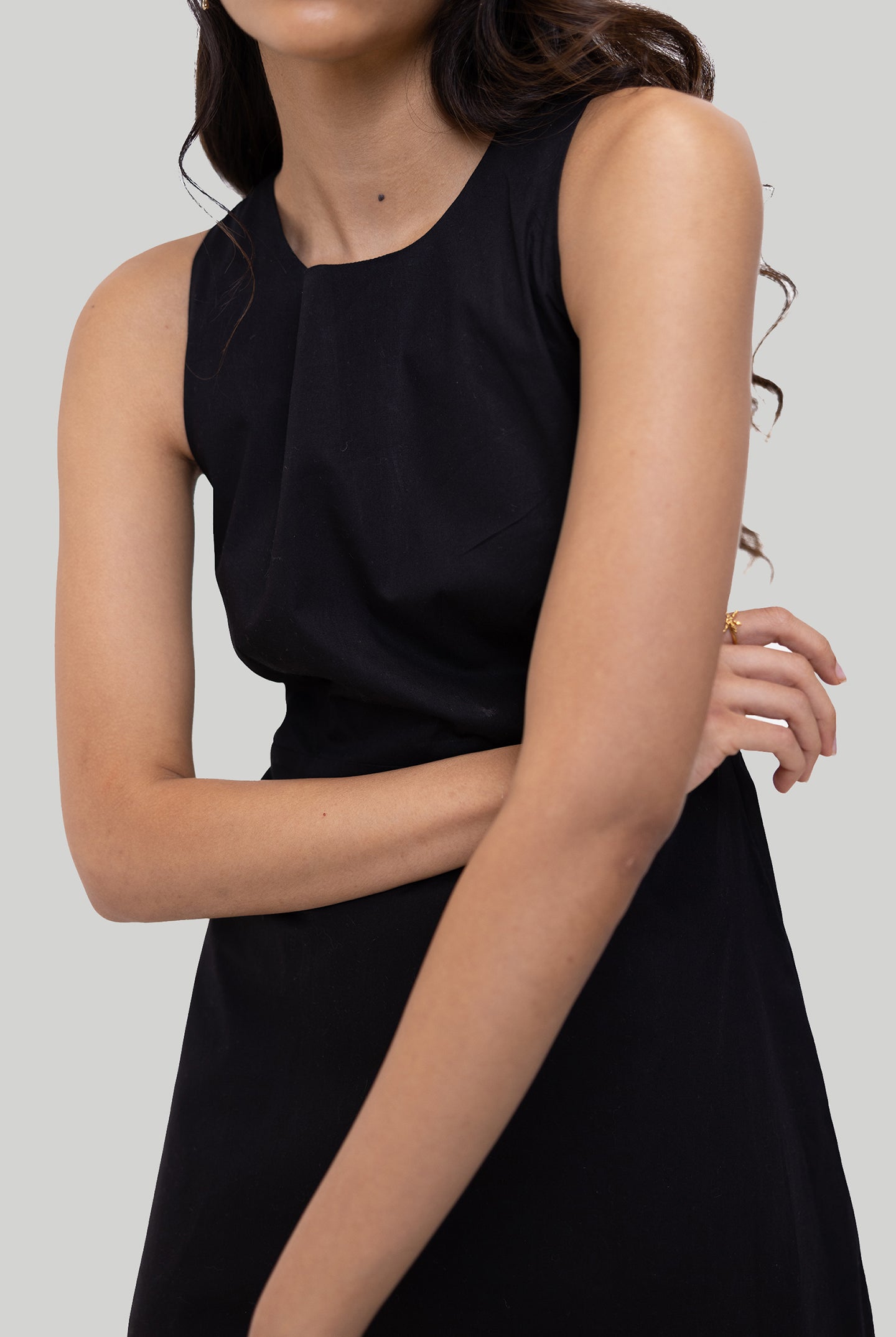 Cross-back Midi Dress in Black