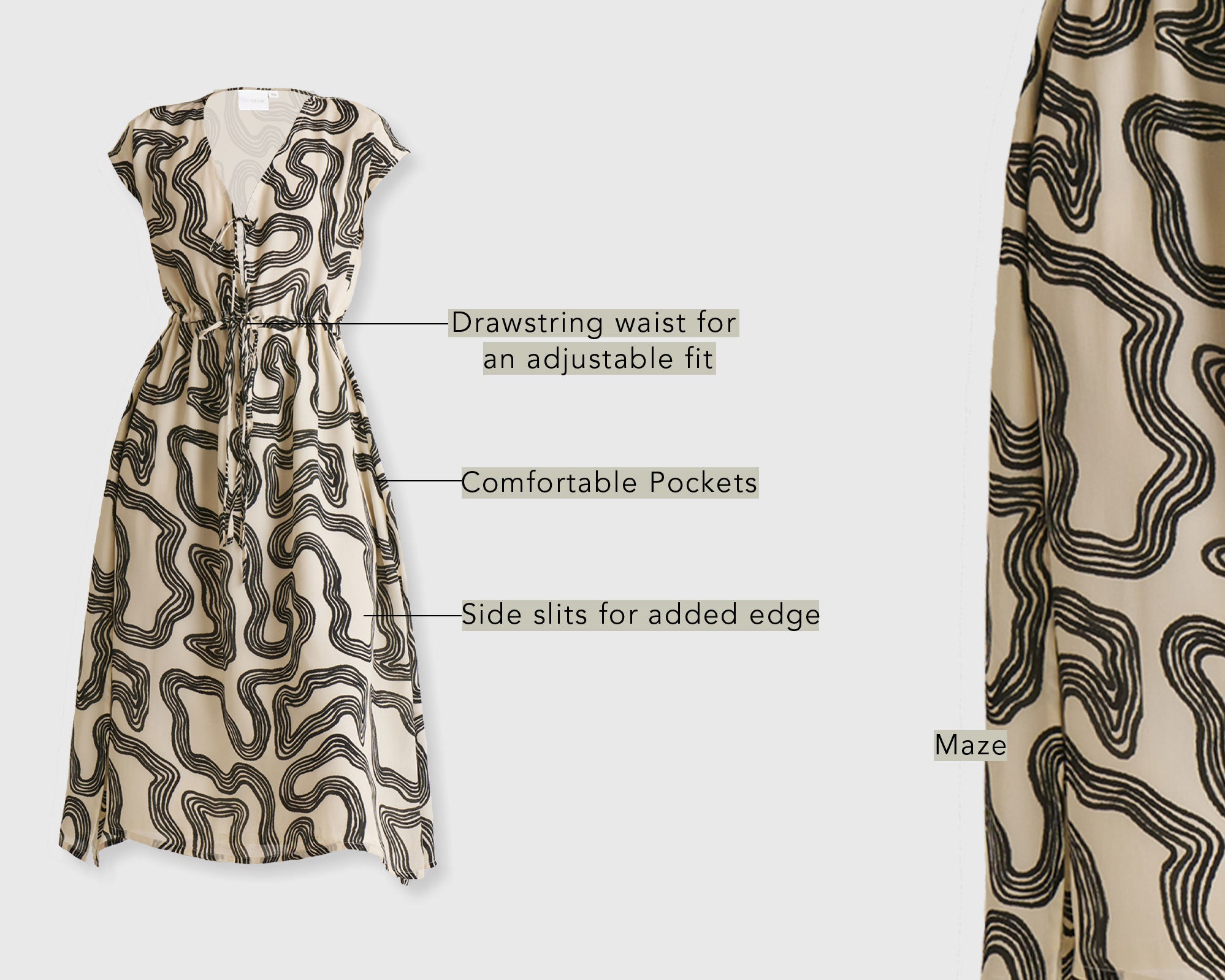 Deep-V-neck-Gathered-Dress-in-Black-Stripes-fabricdetails.jpg