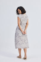 Deep V-neck Gathered Dress in Florals Back