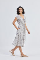 Deep V-neck Gathered Dress in Florals Side