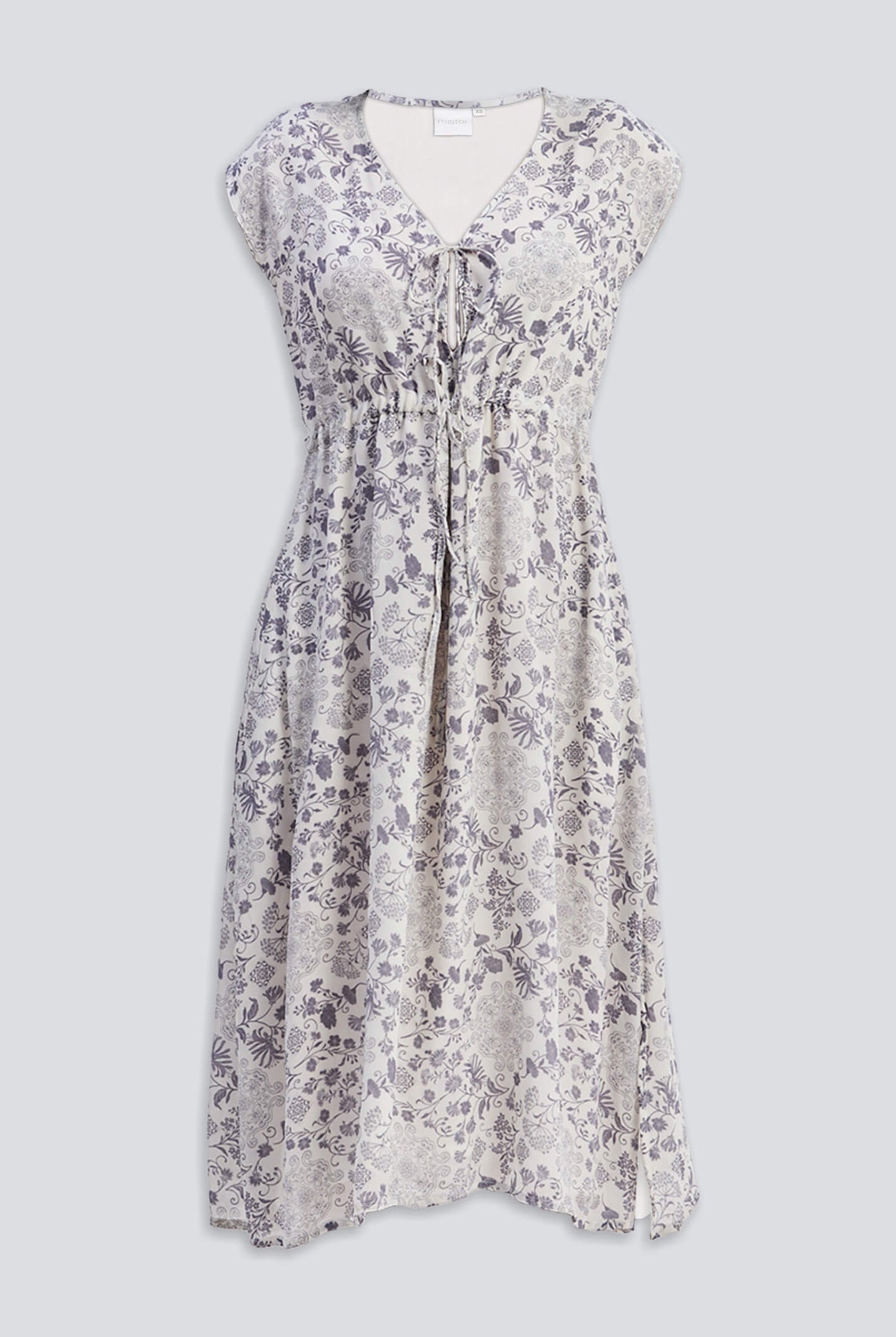 Deep V-neck Gathered Dress in Florals Flat Lay