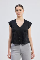 Deep V-neck short top in Black Front