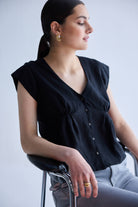 Deep V-neck short top in Black Moodshot