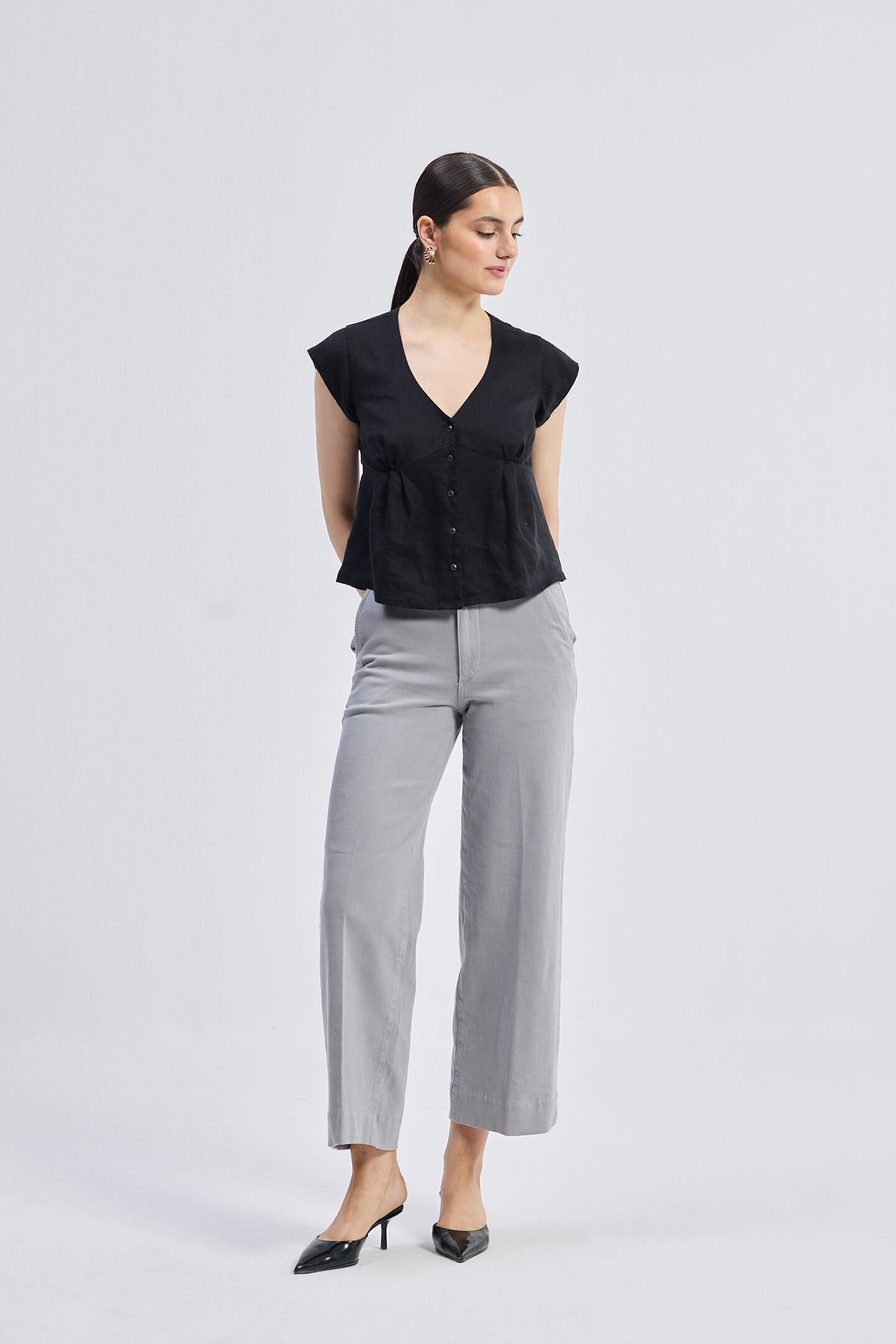 Deep V-neck short top in Black Moodshot