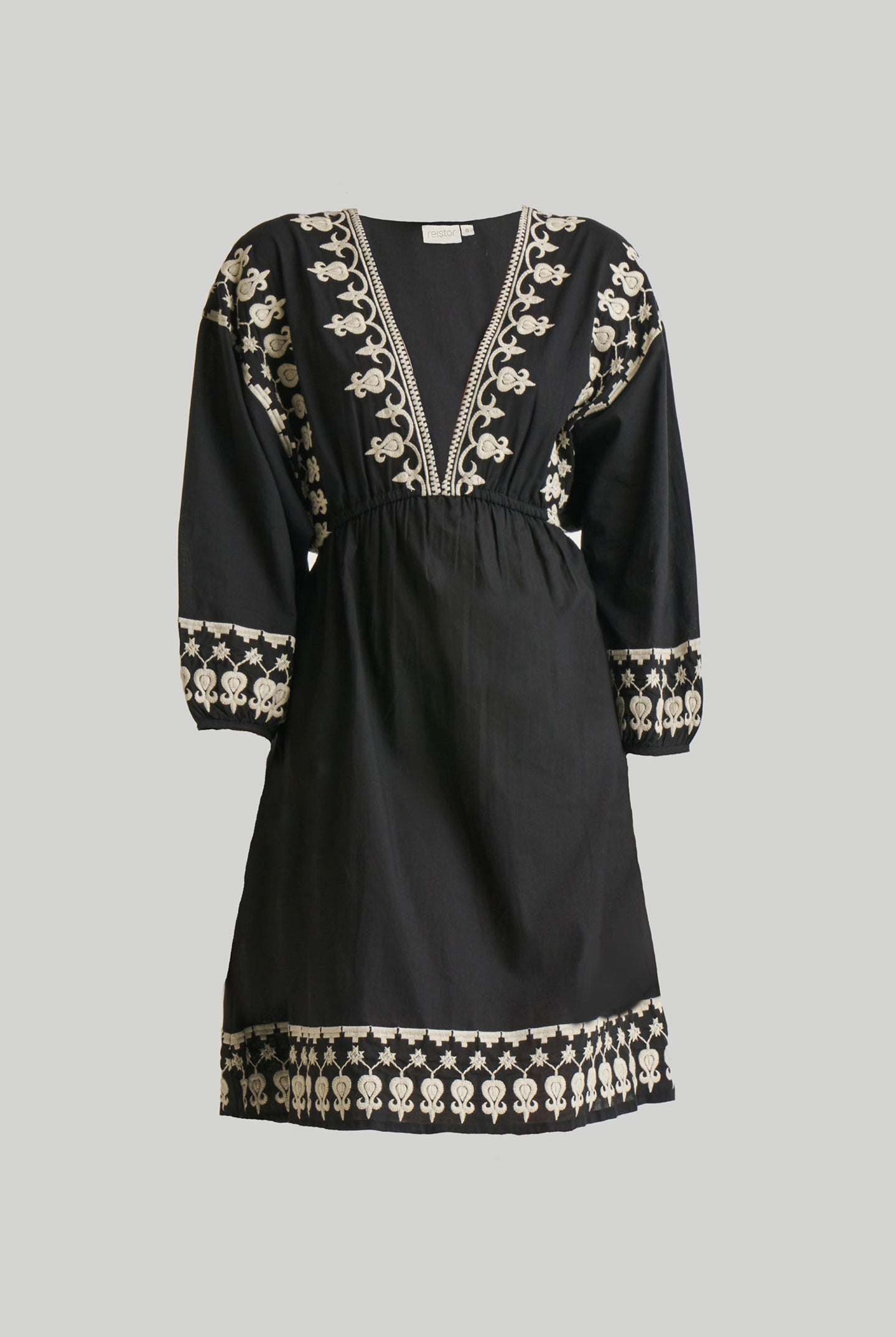 Deep V Embroidered Dress in Black Flat Lay