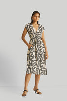 Deep-V-neck-Gathered-Dress-in-Black-Stripes-1