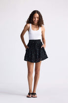 Drawstring Short Skirt in Dark Blue Florals Long Shot