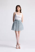 Drawstring Short Skirt in Light Blue Florals Long Shot