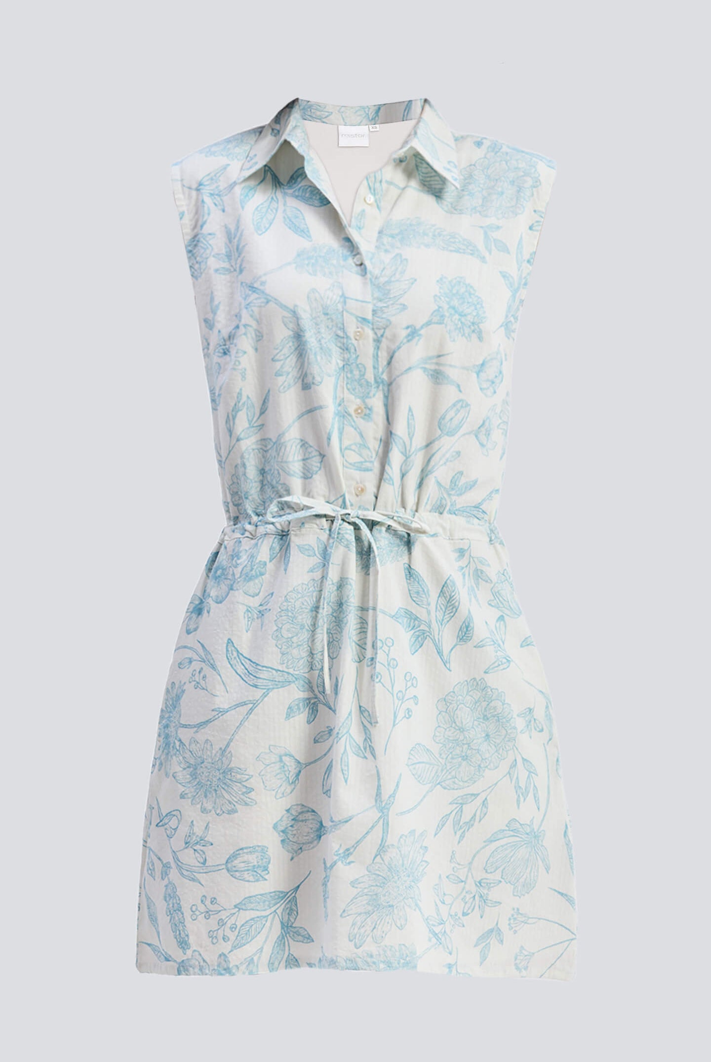 Drawstring Shirt Dress in Blue Florals Flat Lay