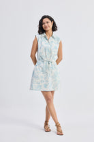 Drawstring Shirt Dress in Blue Florals Moodshot