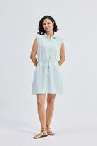 Drawstring Shirt Dress in Stripes Front