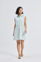 Drawstring Shirt Dress in Stripes Front