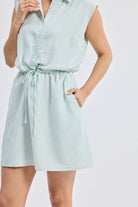 Drawstring Shirt Dress in Stripes Closeup