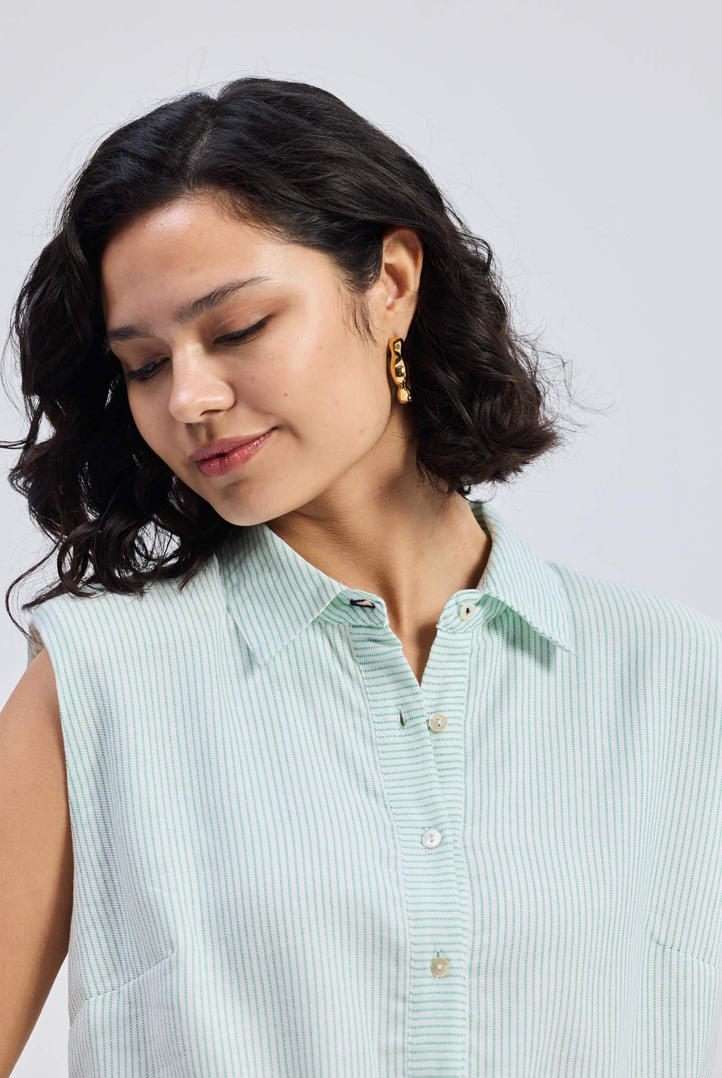Drawstring Shirt Dress in Stripes Closeup