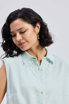 Drawstring Shirt Dress in Stripes Closeup