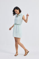 Drawstring Shirt Dress in Stripes Moodshot