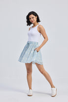Drawstring Short Skirt in Blue Florals Side