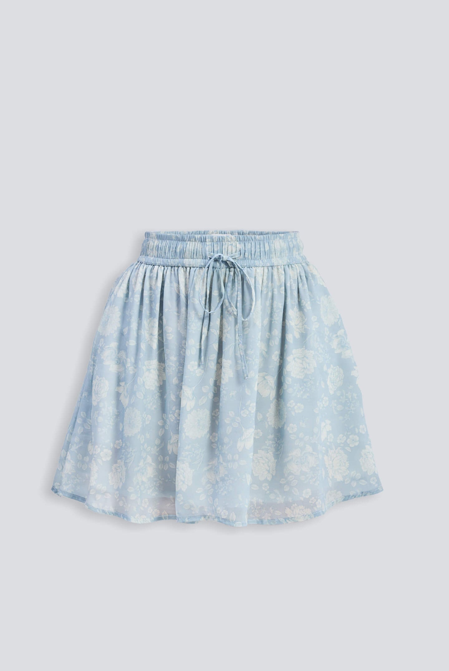 Drawstring Short Skirt in Blue Florals Flat Lay