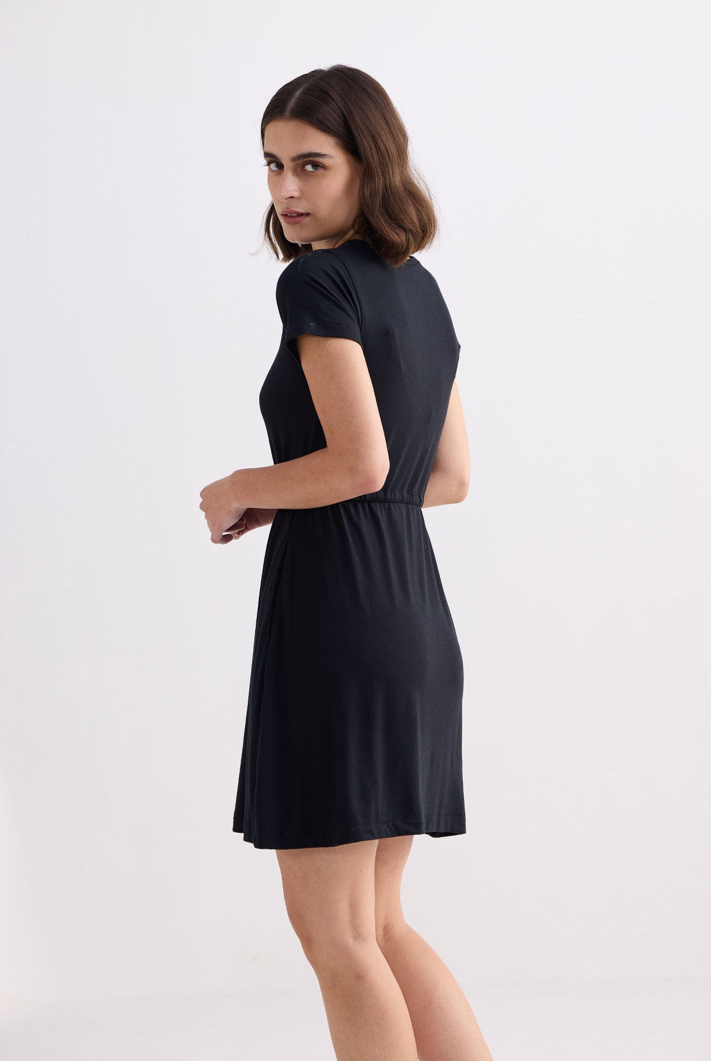 Drawstring Short T-shirt Dress in Black Side