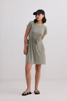 Drawstring Short T-shirt Dress in Light Olive Side