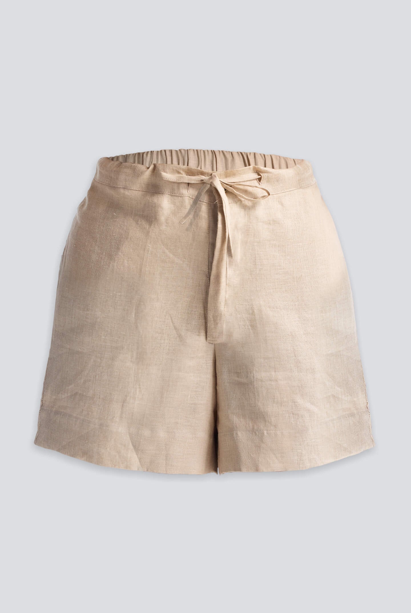 Drawstring Shorts in Neutral Beige Flat Lay
