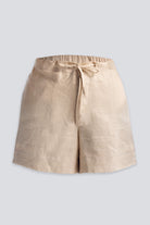 Drawstring Shorts in Neutral Beige Flat Lay