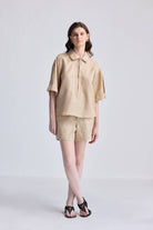 Drawstring Shorts in Neutral Beige Moodshot
