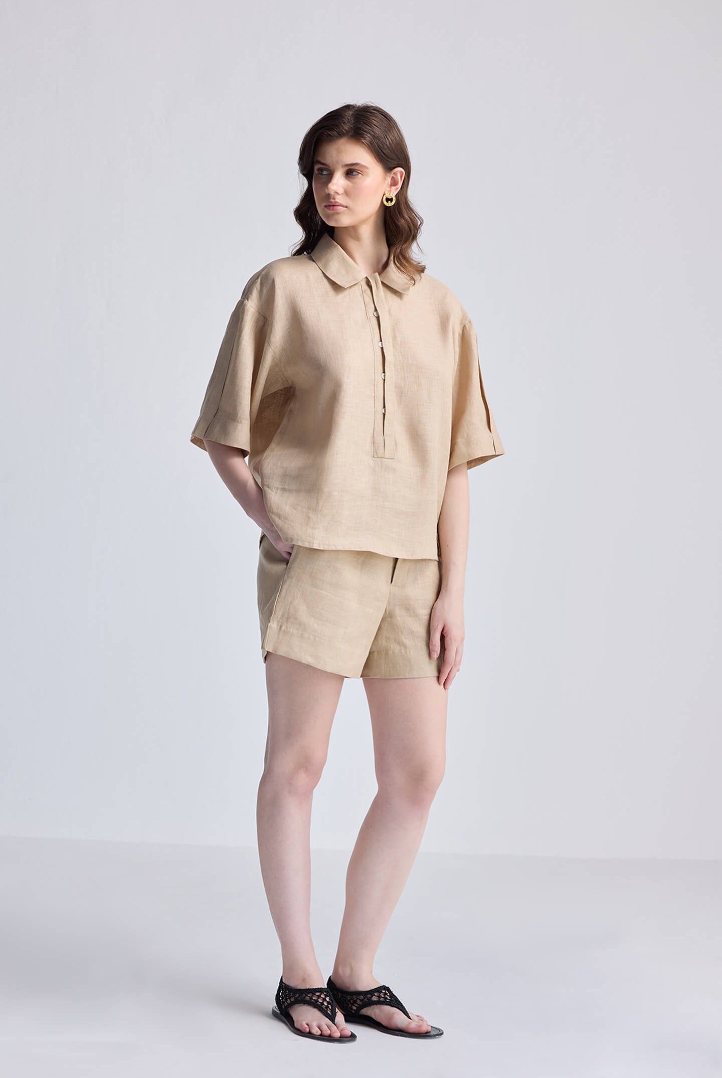 Drawstring Shorts in Neutral Beige Side