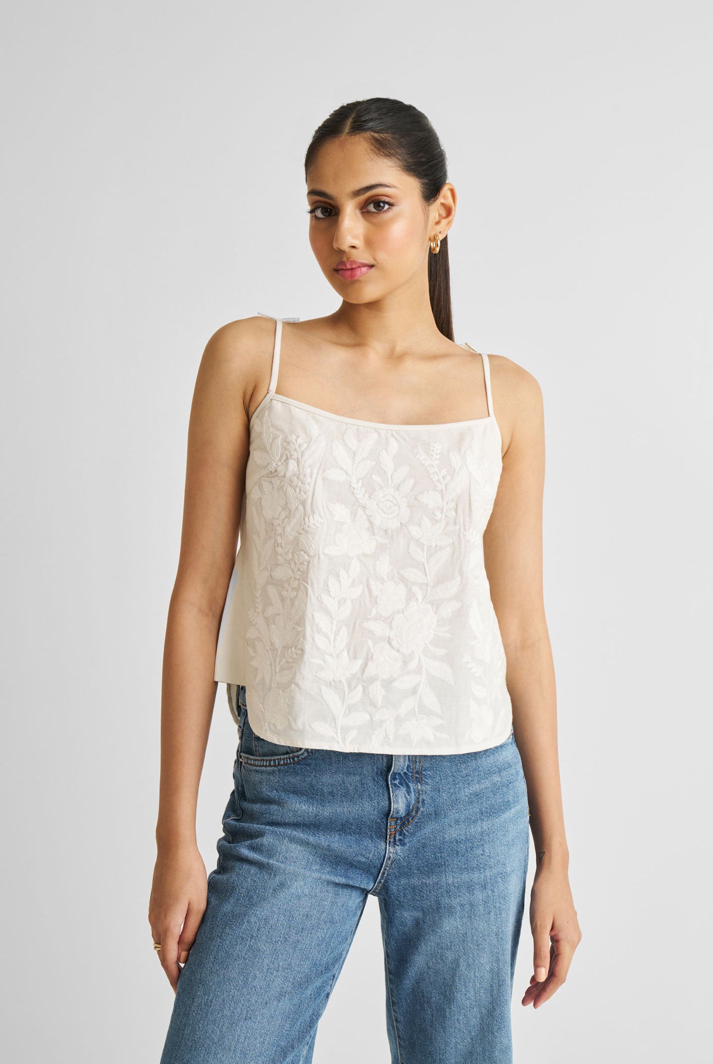 Embroidered Camisole Top in White Medium Shot