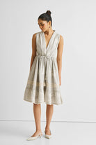 Embroidered Drawstring Gathered Dress in Grey Long Shot