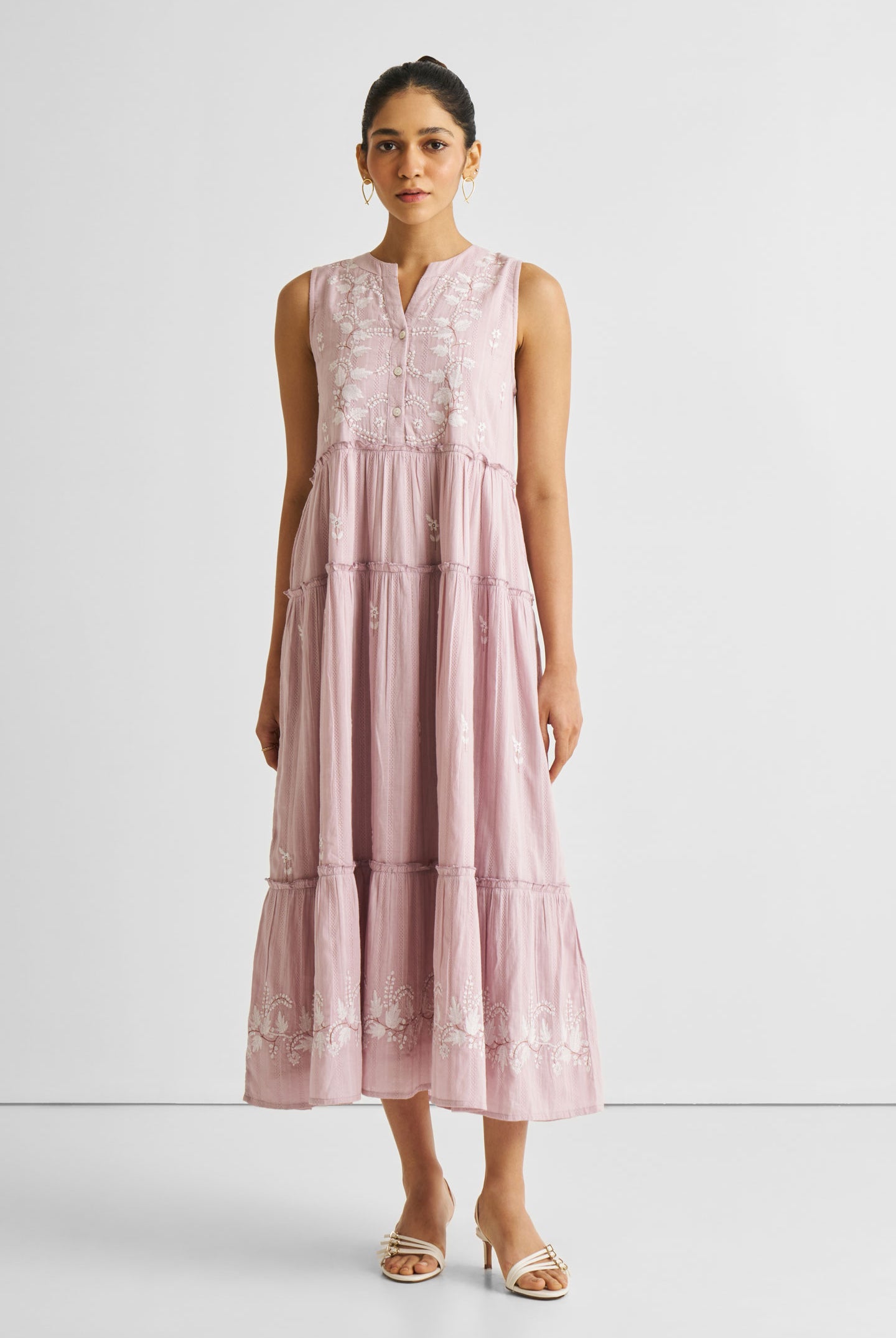 Embroidered Resort Maxi Dress in Pink Long Shot