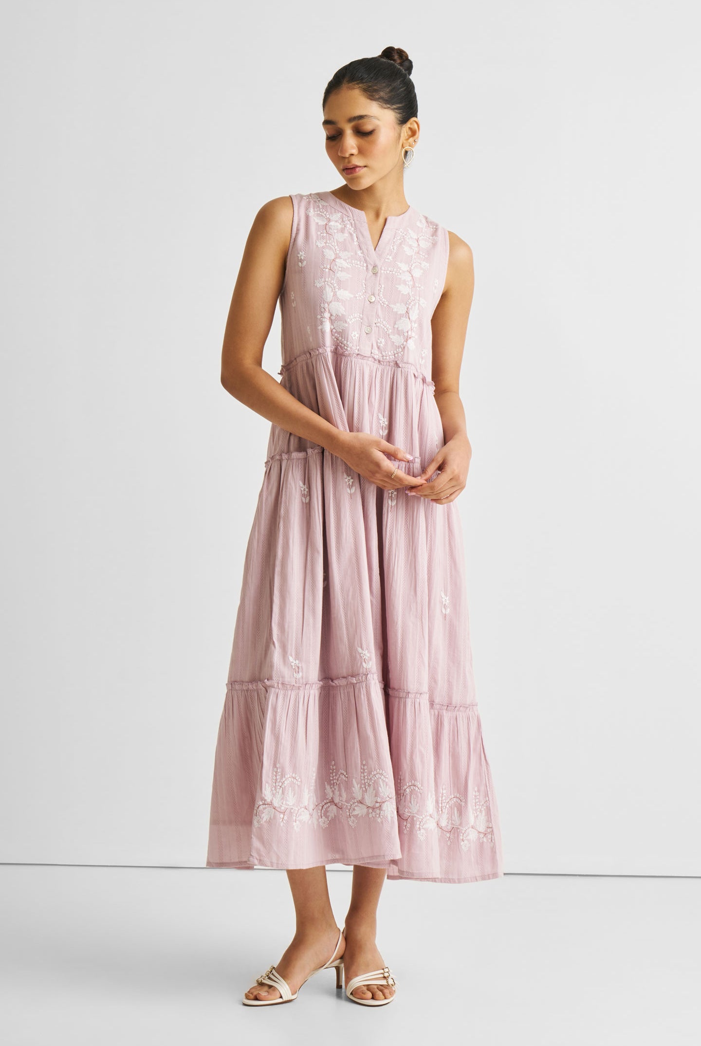 Embroidered Resort Maxi Dress in Pink Long Shot