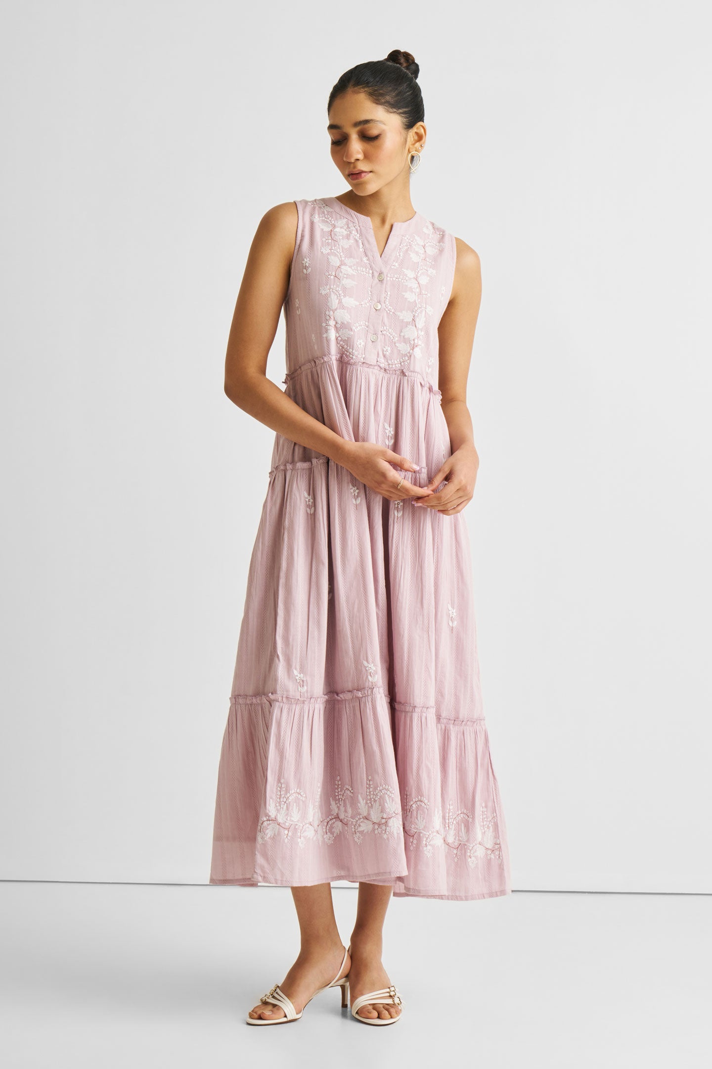 Embroidered Resort Maxi Dress in Pink Long Shot