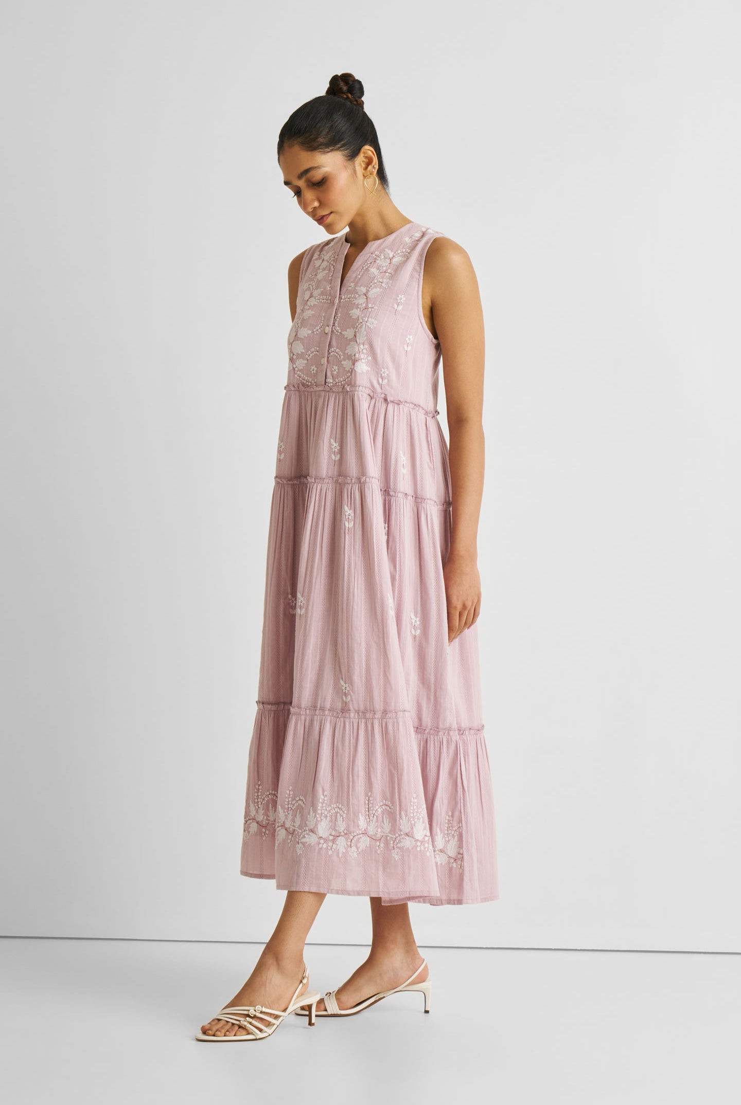 Embroidered Resort Maxi Dress in Pink Long Shot