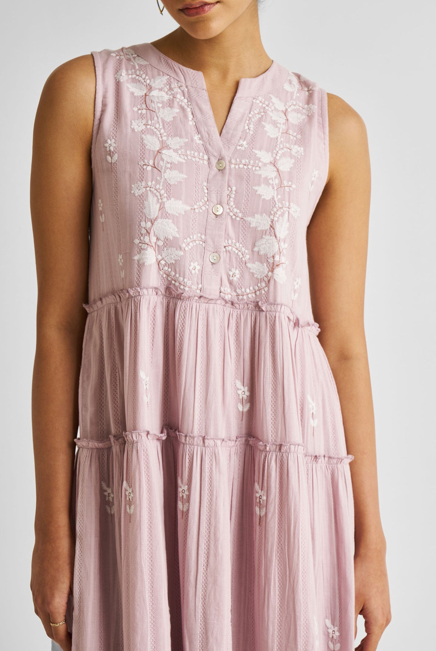 Embroidered Resort Maxi Dress in Pink Closeup