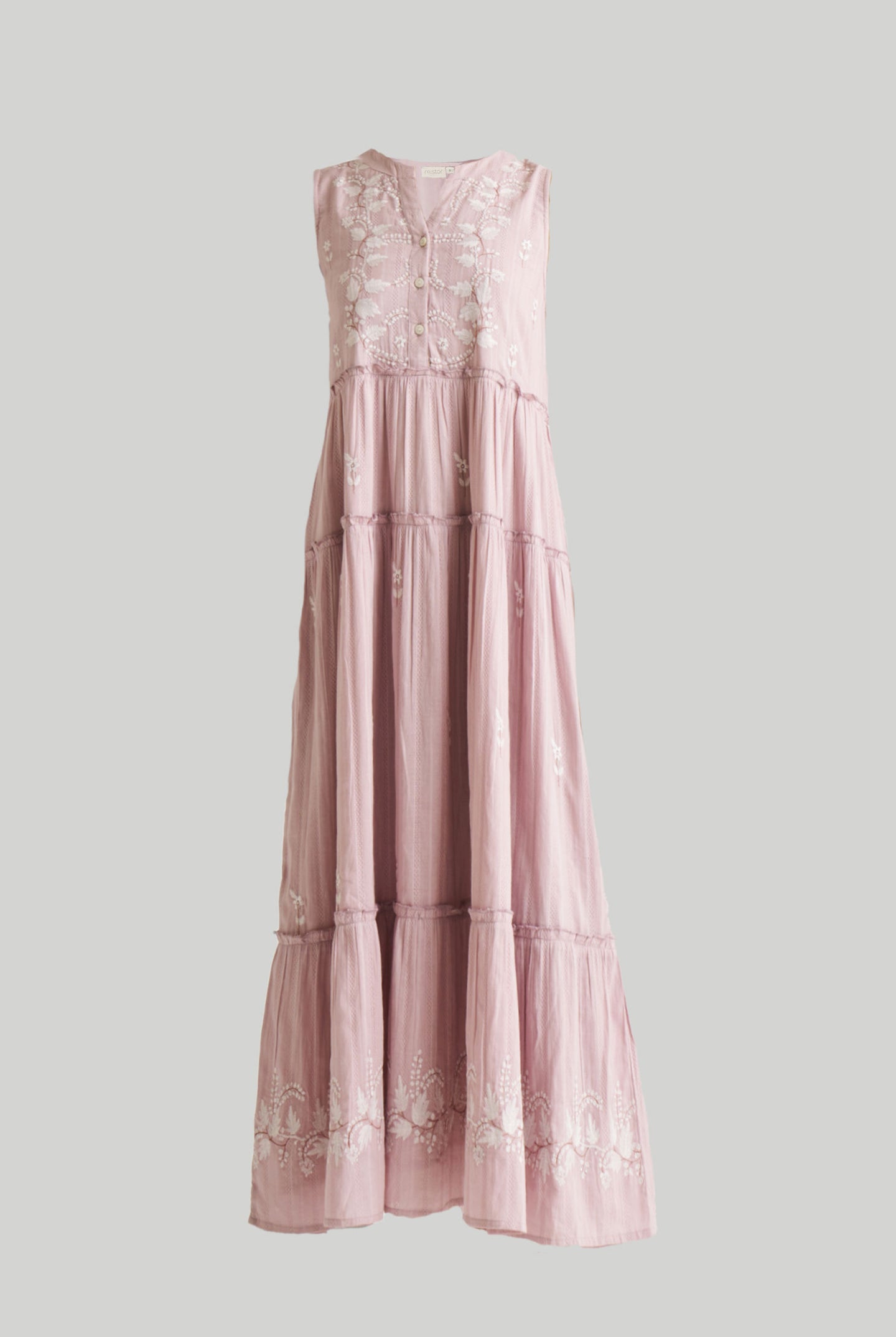 Embroidered Resort Maxi Dress in Pink Flat Lay