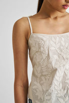 Embroidered Camisole Top in White Closeup