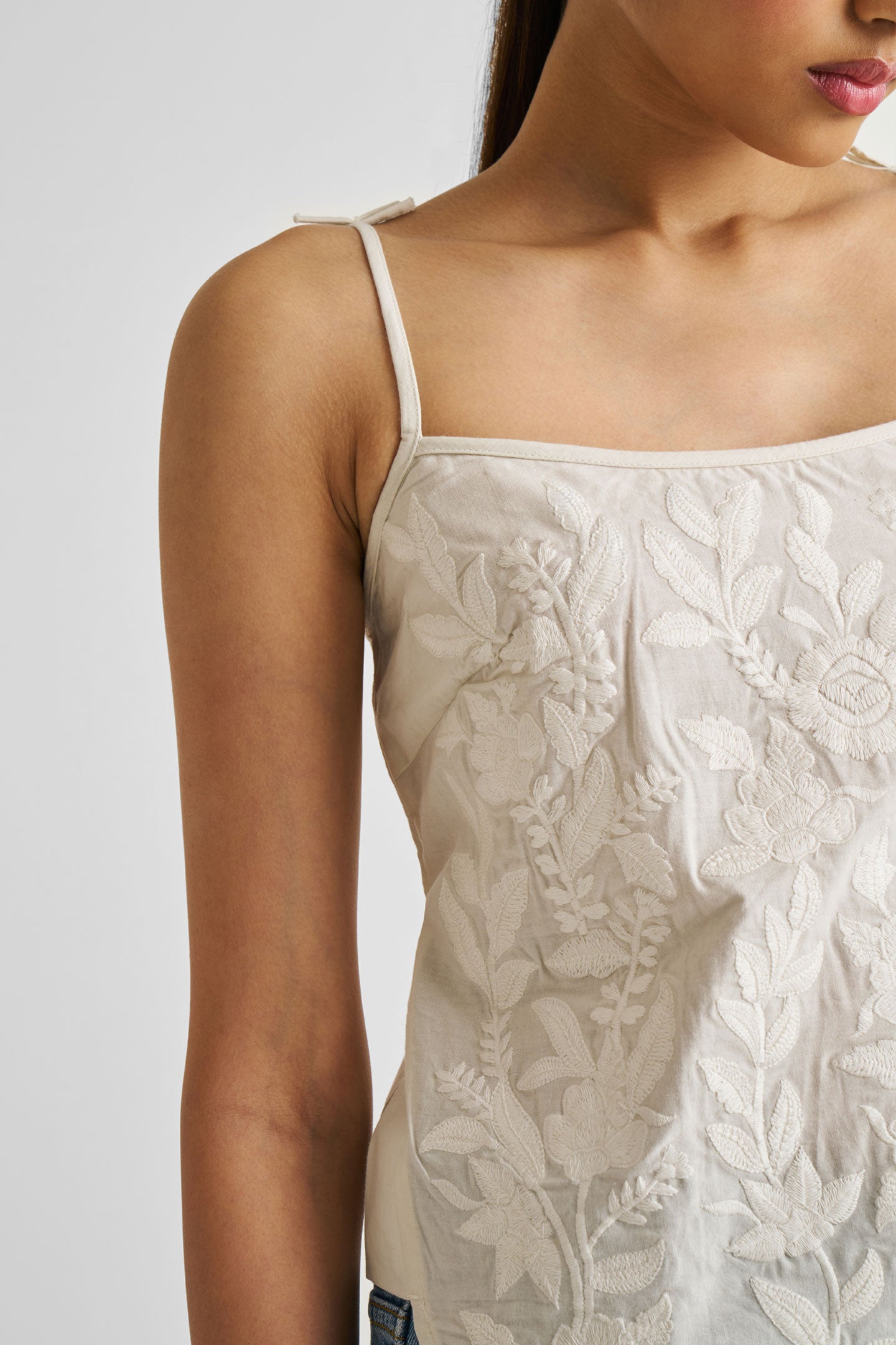 Embroidered Camisole Top in White Closeup