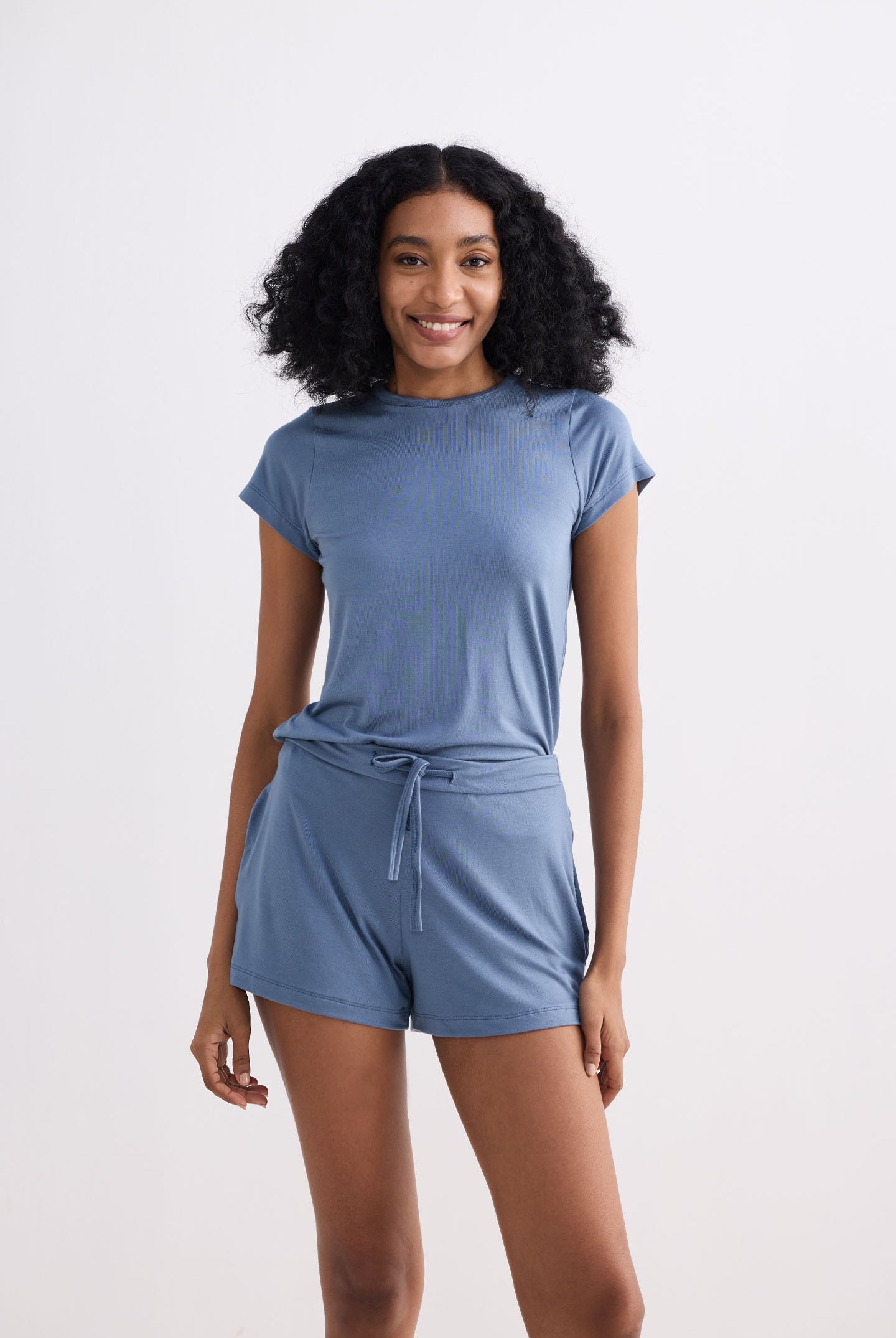 Essential Knit Shorts in Blue Front