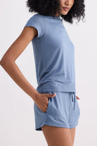 Essential Knit Shorts in Blue Closeup