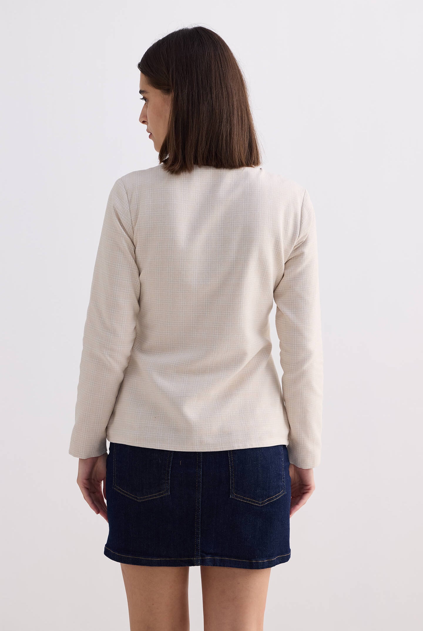 Fitted Cotton Tweed Jacket in Cream Behind The Back Shot