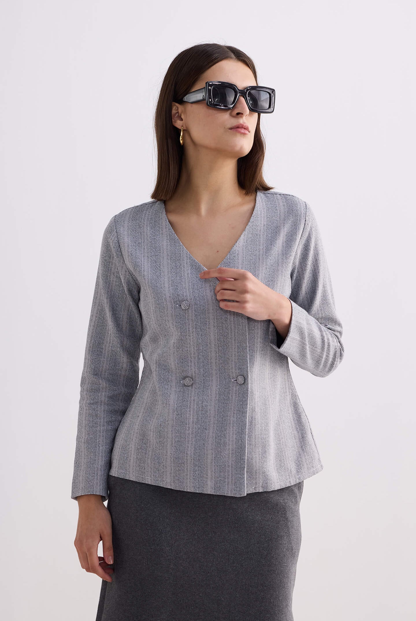 Fitted Cotton Tweed Jacket in Grey Medium Shot