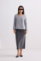 Fitted Cotton Tweed Jacket in Grey Long Shot