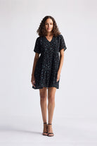 Floral Short Tiered Dress in Dark Blue Long Shot