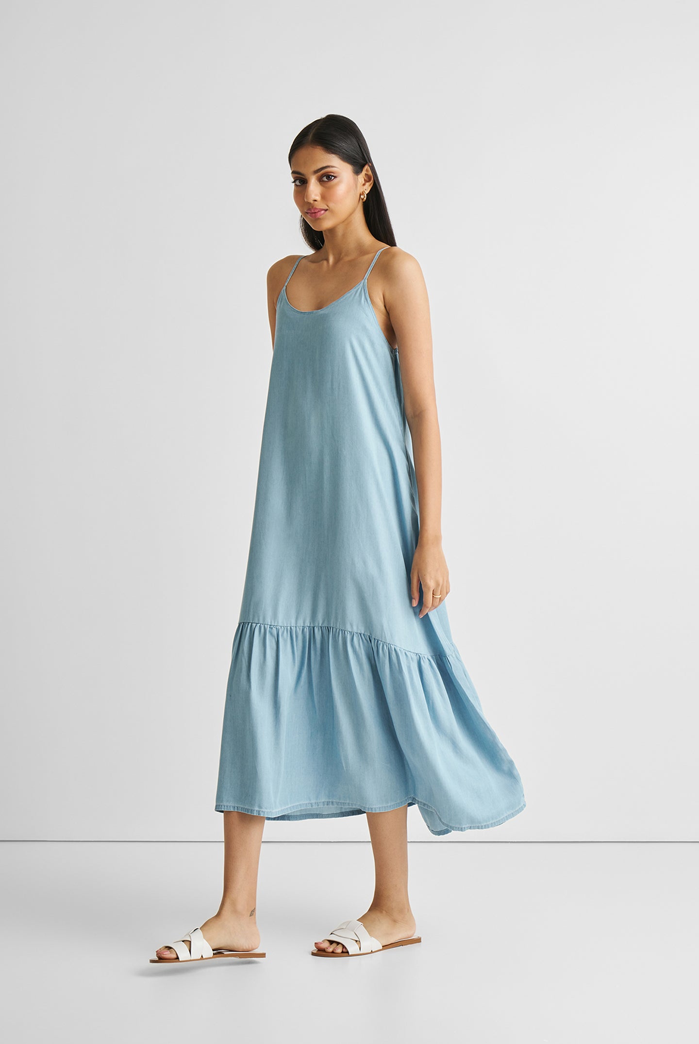 Flowy Maxi Dress in Blue Denim