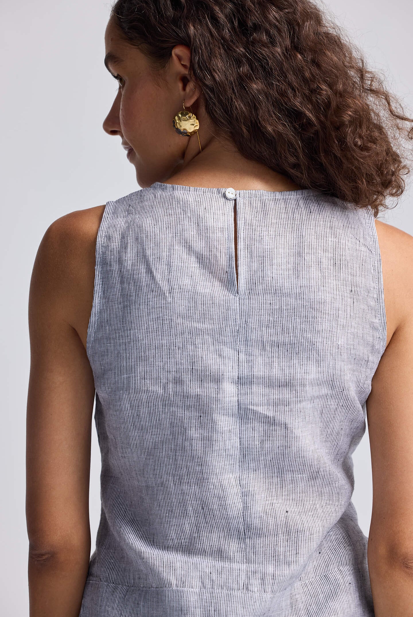 Front-tie Top in Linen Stripes Back