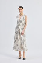 Front Twist Maxi dress in Black Florals Front
