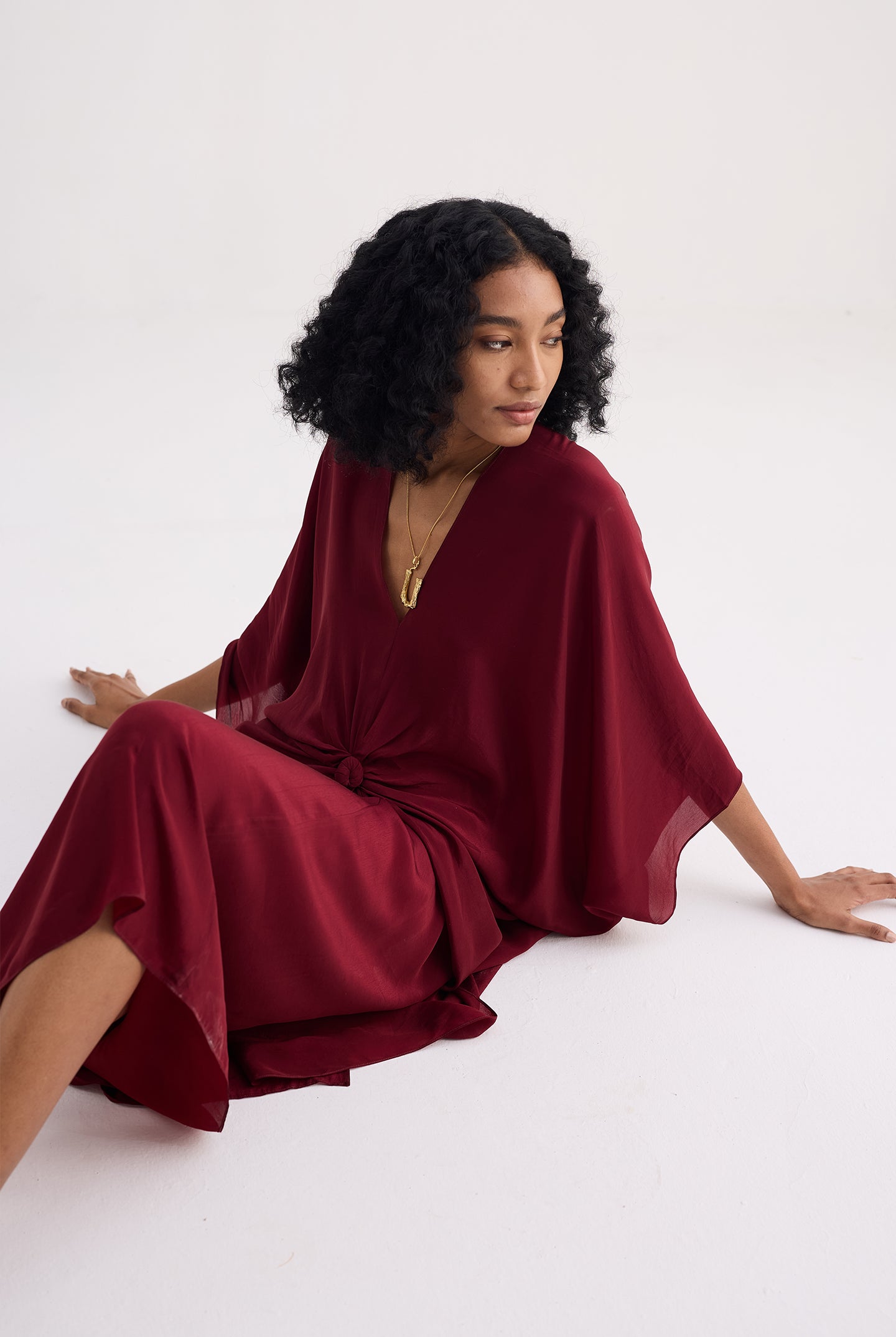 Front Twist Kaftan Dress in Burgundy Moodshot